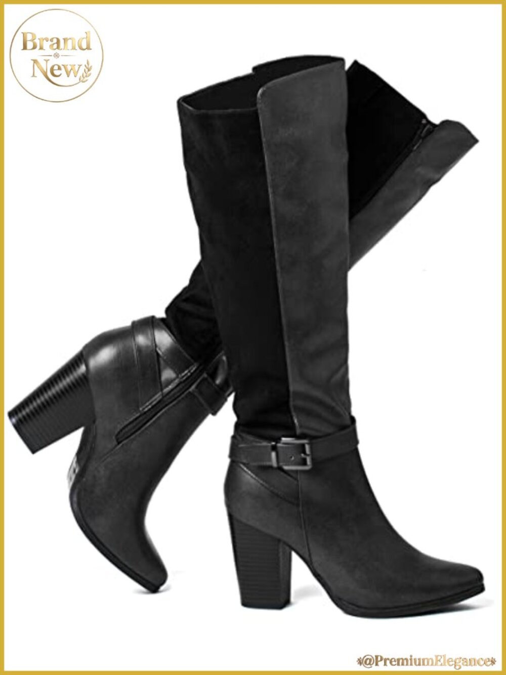 Women's Heeled Knee High Boots Pointed Toe Faux Leather Faux Suede Dress Boots